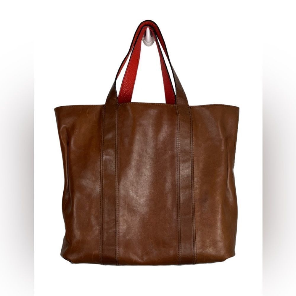 Coach Large Leather Reversible Tote w/Matching Pouch in Vibrant Tangerine/Camel - Picture 5 of 9